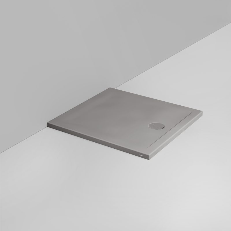 Ceramica Dolomite Square shower Tray waste towards front H4 90×90 – Squash - Matt concrete grey