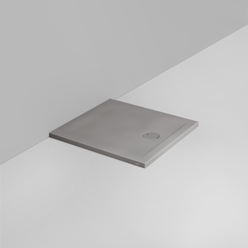 Ceramica Dolomite Square shower Tray waste towards front H4 80×80 – Squash - Matt concrete grey