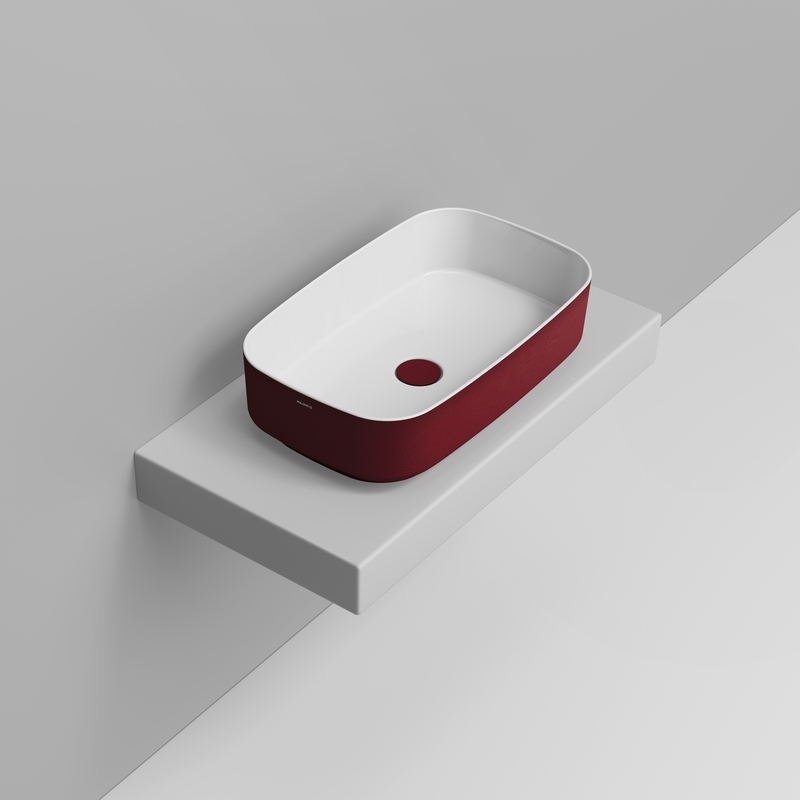 Ceramica Dolomite Lavabo à poser 62×38 – Noemi - Rouge Vin Texturé